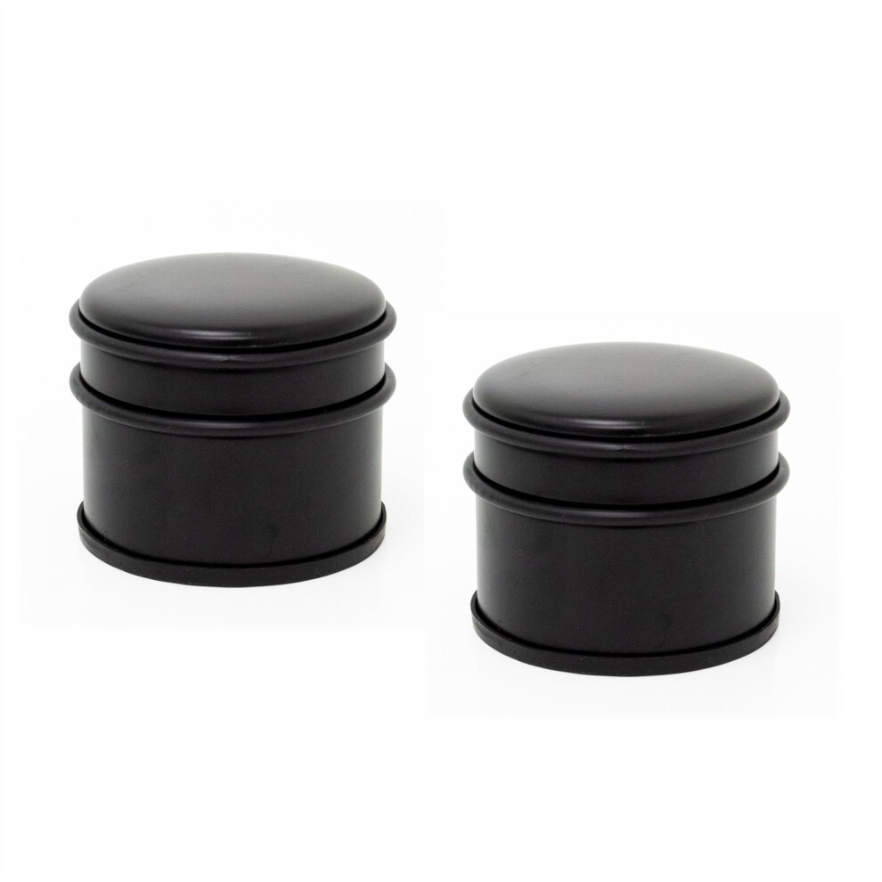 Carousel Pack Of 2 Chunky Round Doorstop | Stainless Steel Rubber Door Stop | Heavy Duty Door Stopper With Bumper - 9X8cm Black