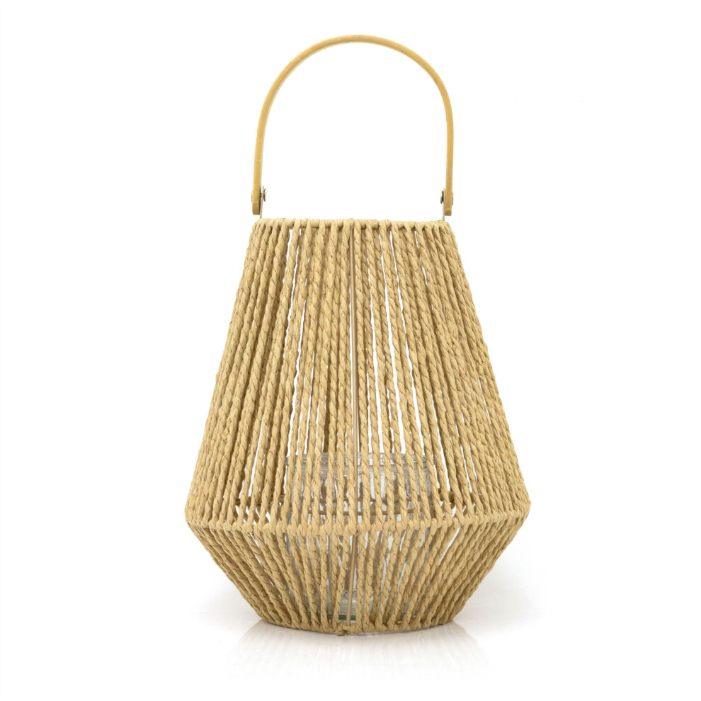 Woven Hanging Candle Lantern | Decorative Natural Jute Tea Light Candle Holder | Large Jute Hanging Hurricane Candle Lantern - 26cm