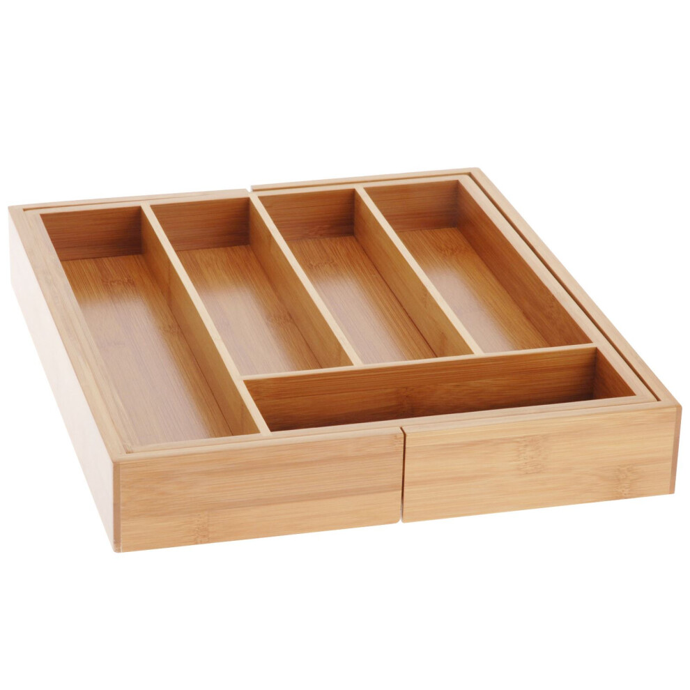 Extendable Cutlery Tray | 7-compartment Expanding Bamboo Cutlery Holder For Drawer | Wooden Kitchen Cutlery Drawer Organiser - 28 to 45cm