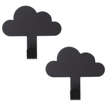 Pack of 2 Black Metal Cloud Wall Hook | Self-Adhesive Mini Cloud Shaped Hooks For Walls | Children's Bedroom Nursery Decorative Wall Hooks - 7cm