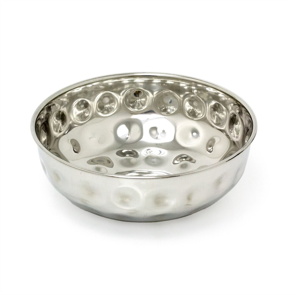 Stainless Steel Kitchen Fruit Bowl | Round Silver Display Bowl with Hammered Detail | Multi-Purpose Serving Bowl Salad Bowl Decorative Bowl - 22cm