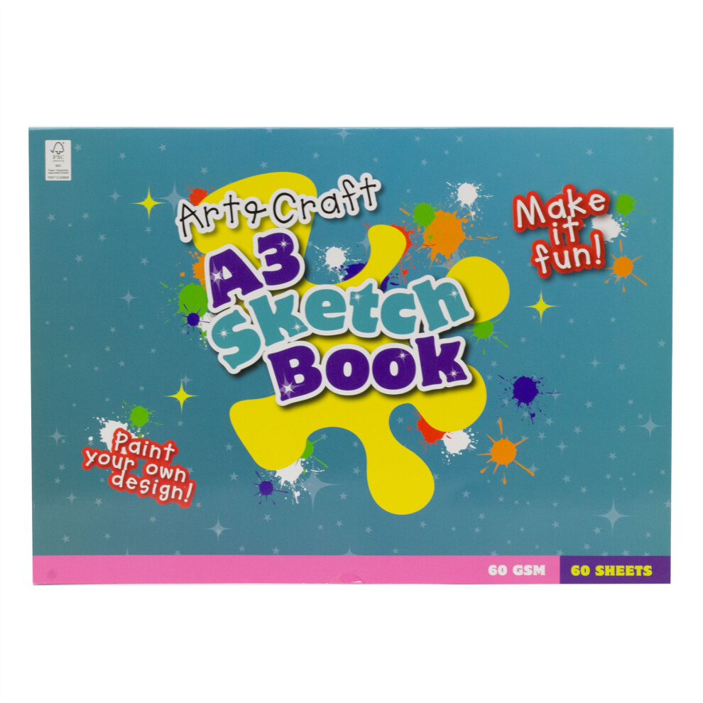 Kids A3 Art & Craft Sketchbook Artist Sketch Pad with 60 Sheets | A3 Drawing Paper Pad 60gsm White Drawing Paper | Large Sketching Book - 42x29.5cm