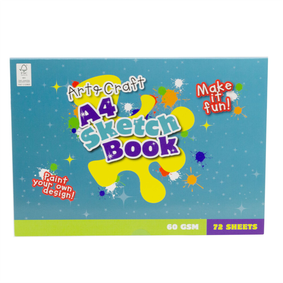 Carousel Kids A4 Art & Craft Sketchbook Artist Sketch Pad With 72 Sheets | A4 Drawing Paper Pad 60Gsm Drawing Paper | Sketching Book - 29.5X21cm White