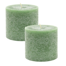 Pack of 2 Dark Green Unscented Pillar Candle | Church Pillar Candle Votive Lantern Block Candle | Decorative Chunky Pillar Candle - 10x9cm