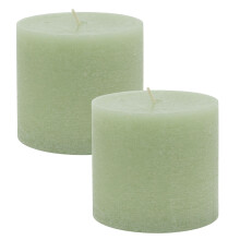 Pack of 2 Light Green Unscented Pillar Candle | Church Pillar Candle Votive Lantern Block Candle | Decorative Chunky Pillar Candle - 10x9cm
