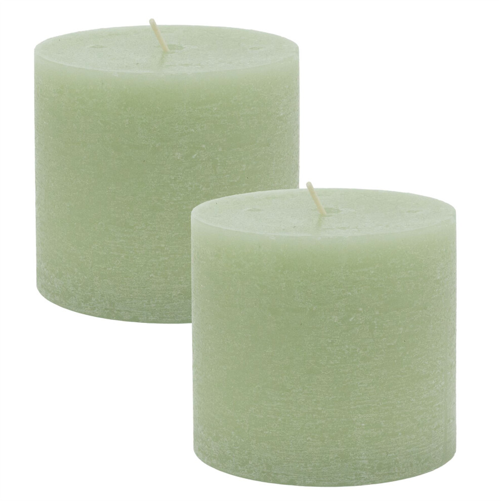 Pack of 2 Light Green Unscented Pillar Candle | Church Pillar Candle Votive Lantern Block Candle | Decorative Chunky Pillar Candle - 10x9cm