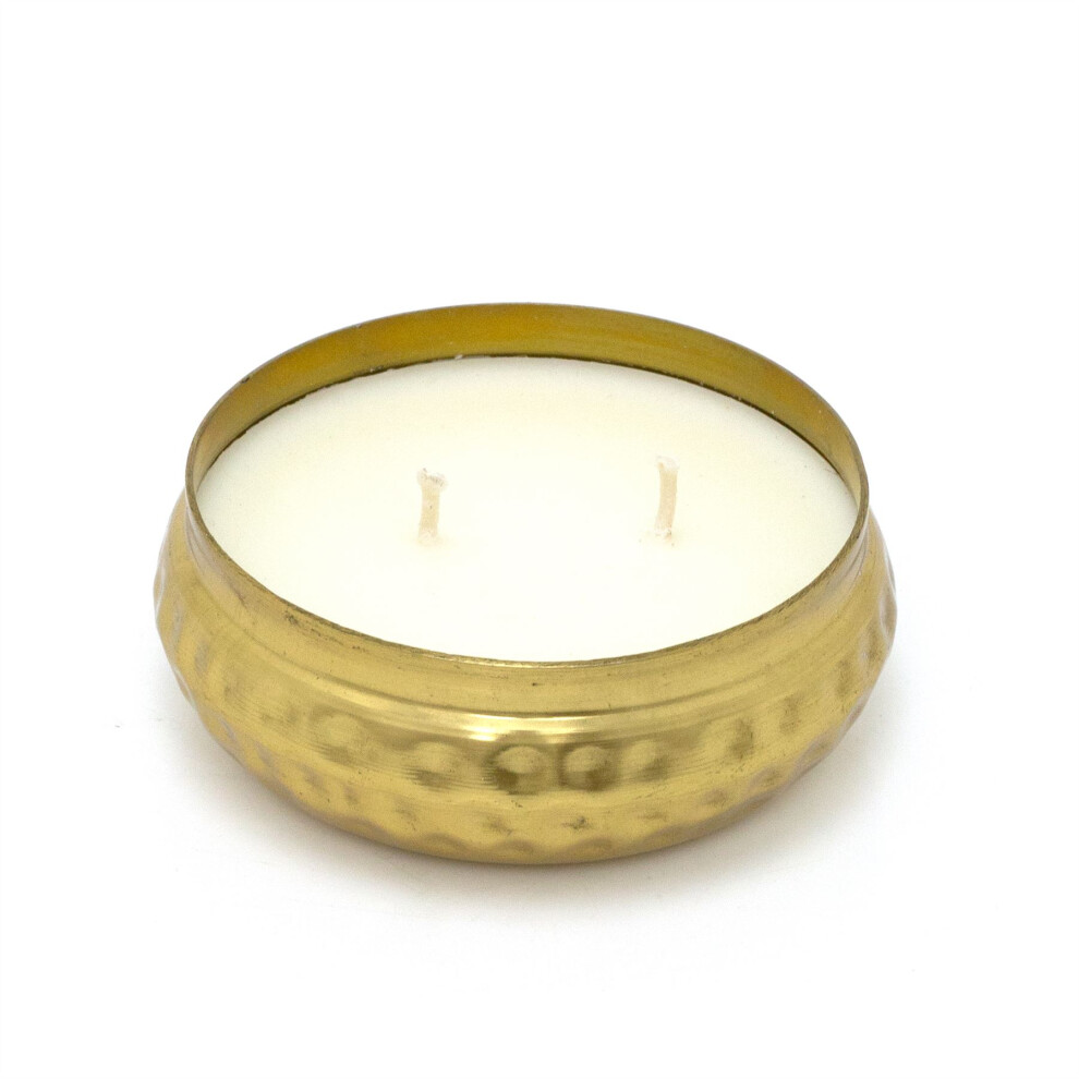 2-Wick Scented Candle | Bohemian Style Gold Metal Candle Round Gold Candle Display Bowl | Fragrance Candle And Holder Pot - 10cm