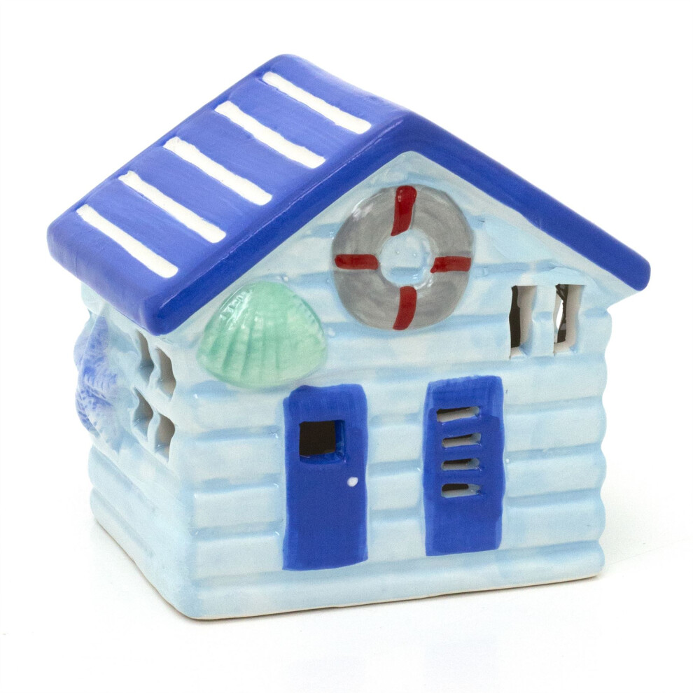 Carousel Led Ceramic Beach Hut | Nautical Beach House Ornament | -Up Coastal Decoration - 11Cm Blue/Light