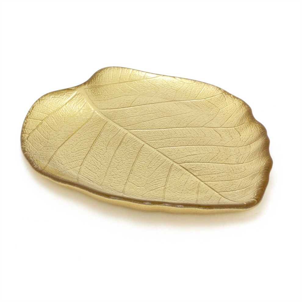 Carousel Glass Leaf Trinket Dish | Trinket Tray Leaf Shaped Plate Storage Display Vanity Dish | Botanical Vanity Tray - 18X16cm Gold