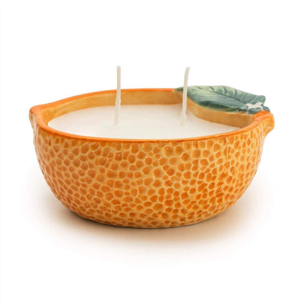 Carousel Ceramic Blossom Scented Candle | Citrus Fragrance Dual Wick Candle | -Shaped Decorative Candle Holder And Candle Orange