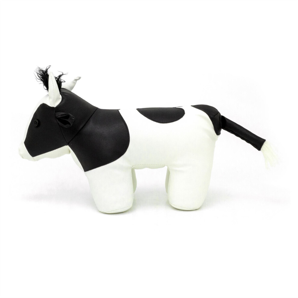 Penny Cow Doorstop | Faux Leather Black & White Cow Door Stop with Tufty Mane | Decorative Weighted Country Cow Shaped Animal Door Stopper - 1.5kg