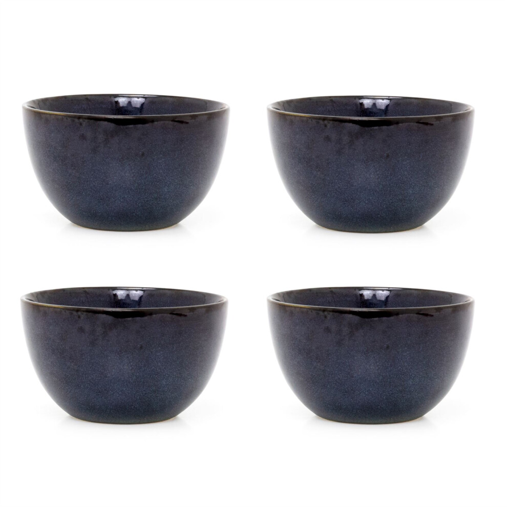 Carousel Set Of 4 Blue Reactive Glaze Stoneware Bowl | Round Ceramic Kitchen Cereal Bowl Serving Bowl Pasta Bowl | Soup Bowl Serving Dishes - 660Ml