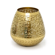 Matt Gold Tealight Candle Holder | Antique Style Gold Tone Metal Candle Lantern | Round Patterned Tea Light Candle Holder Candle Gifts - 15cm