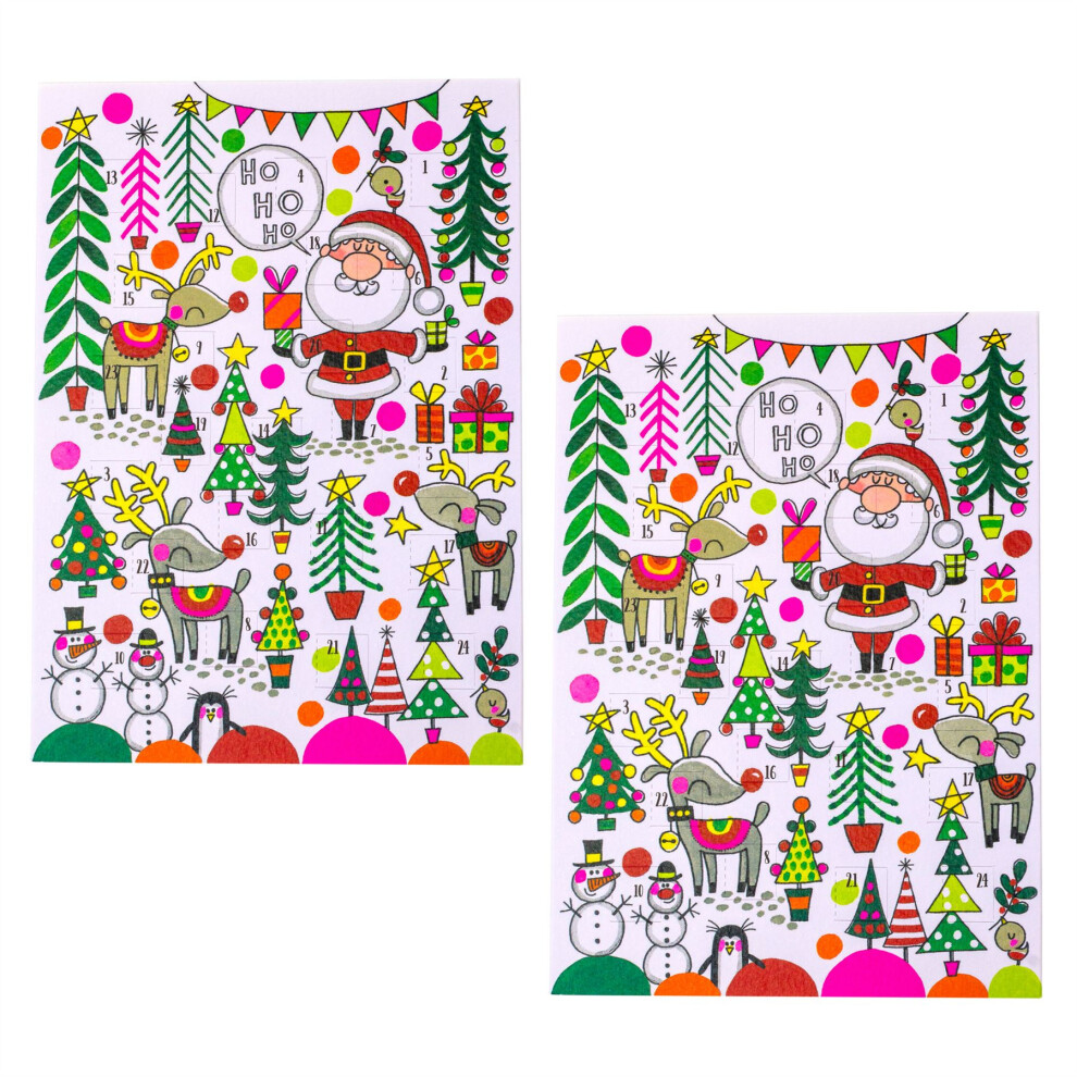 Pack of 2 Santa & Reindeer Advent Calendar Cards | Christmas Advent Calendar Greetings Cards with Envelope | Door Advent Calendars - 17.5x12.5cm