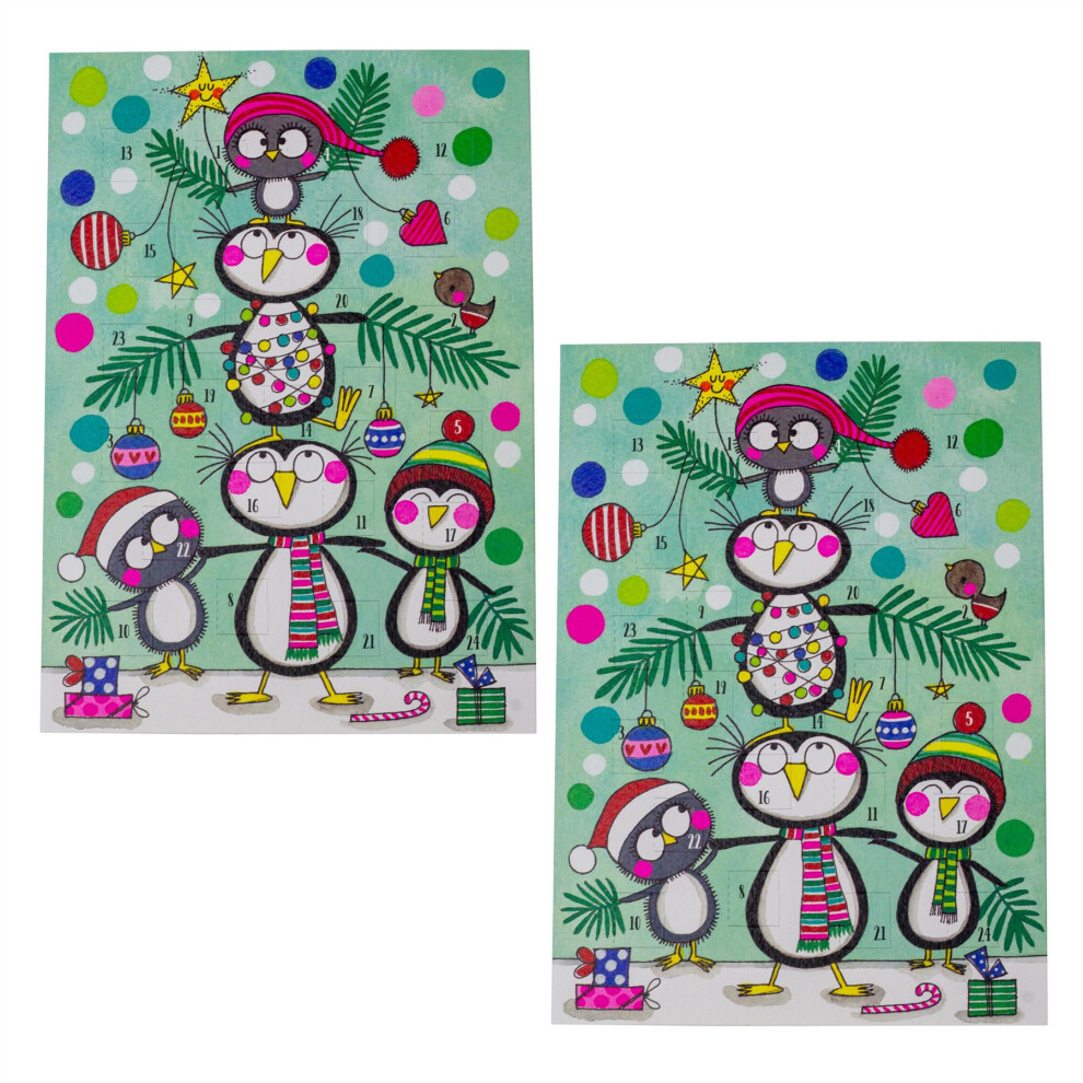 Pack of 2 Penguin Christmas Tree Advent Calendar Card | Christmas Advent Calendar Greetings Card with Envelope | Door Advent Calendar - 17.5x12.5cm