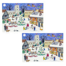 Pack of 2 Christmas In The Village Advent Calendar Cards | Christmas Advent Calendar Greetings Cards with Envelopes | Door Advent Calendars - 21x15cm