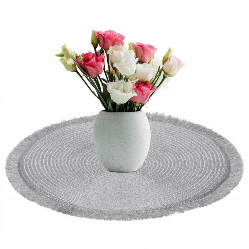 Carousel Silver Shimmer Placemat | Round Woven Silver Table Placemat | Kitchen Dining Table Place Mat - 35cm 1