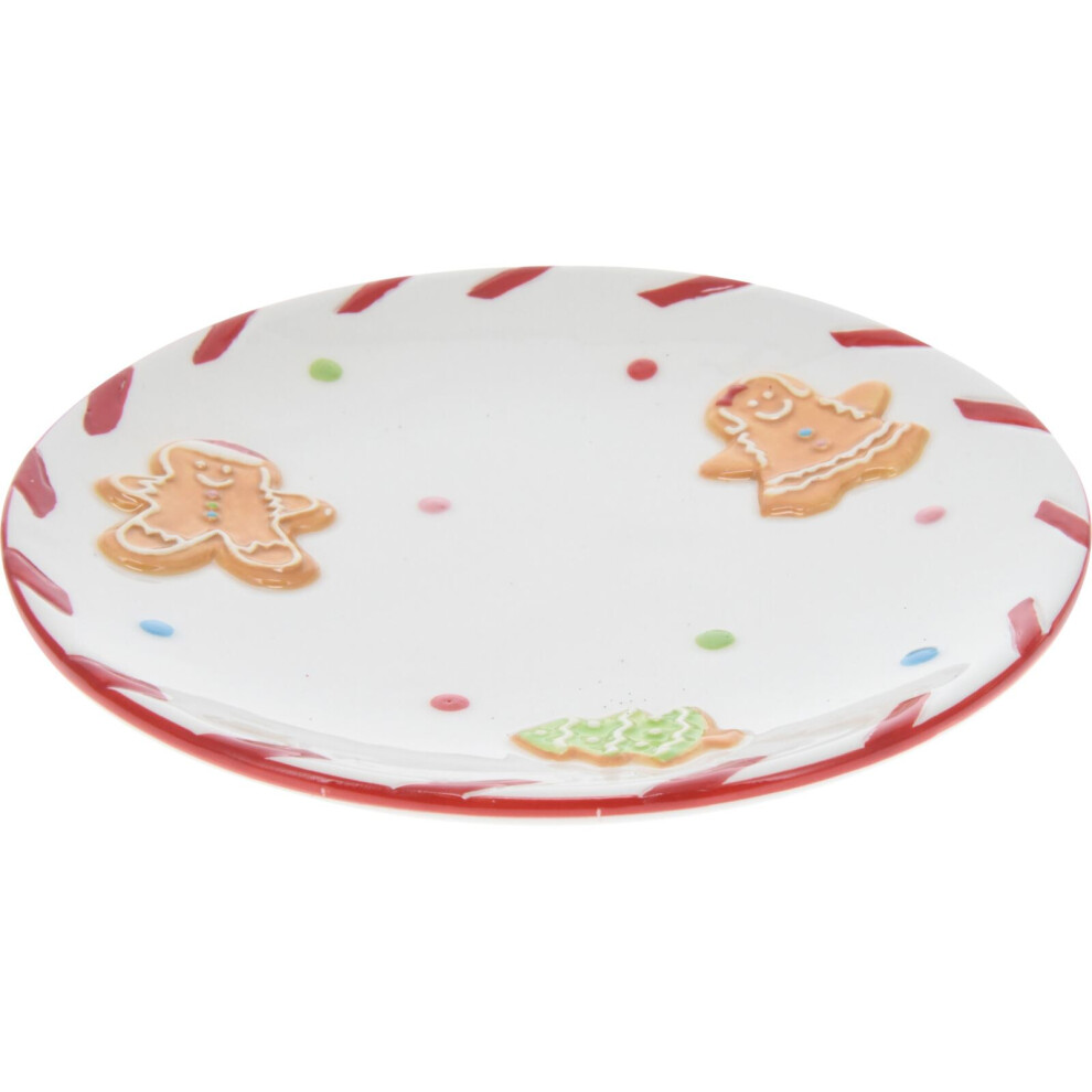 Carousel 16Cm Round Ceramic Christmas Gingerbread Plate | Festive Serving Dish Christmas Serving Plate | Christmas Tableware Xmas Snack Plate - 16Cm