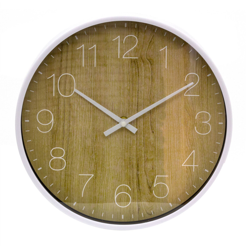 Scandi Style White Minimalist Wall Clock | Wood Effect Wall Clock For Classic And Modern Interiors | Round Wall Mounted Clock - 25cm