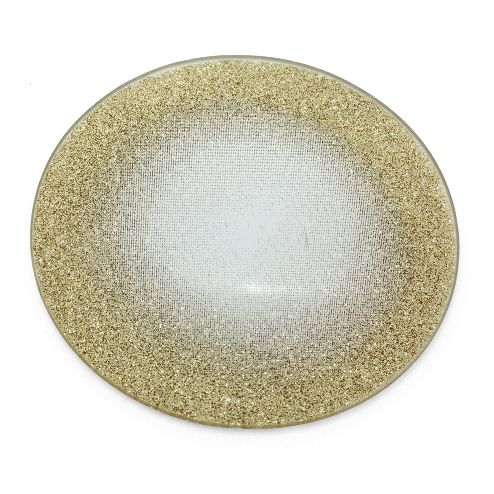 Champagne Gold Swirl Mirrored Glass Glitter Coaster | Round Mirror Glass Display Candle Plate | Mirrored Candle Tray - 10cm