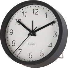 Round Black Analogue Alarm Clock | Modern Bedside Table Alarm Clock with Stand | Battery-operated Desk Clock - 9cm