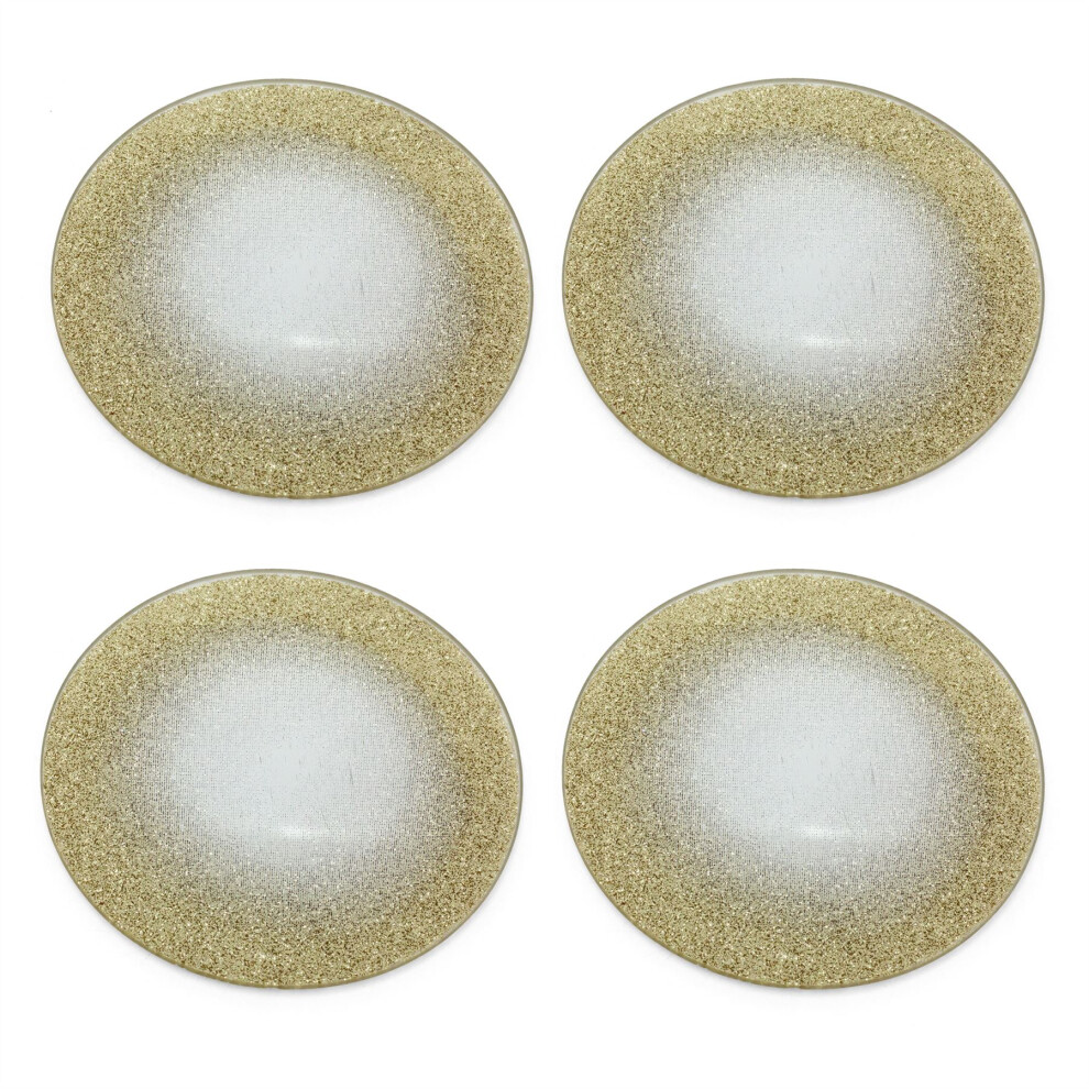 Pack of 4 Champagne Gold Swirl Mirrored Glass Glitter Coaster | Round Mirror Glass Display Candle Plate | Mirrored Candle Tray - 10cm
