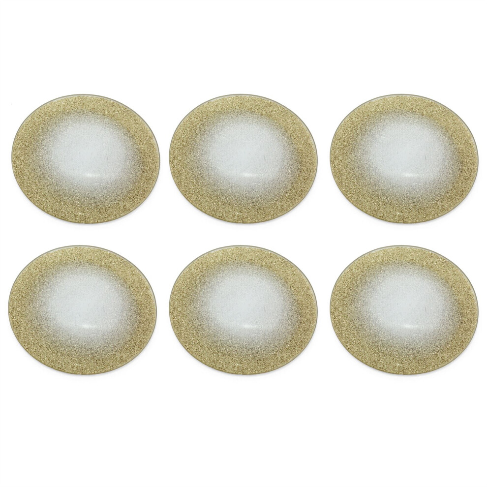 Pack of 6 Champagne Gold Swirl Mirrored Glass Glitter Coaster | Round Mirror Glass Display Candle Plate | Mirrored Candle Tray - 10cm