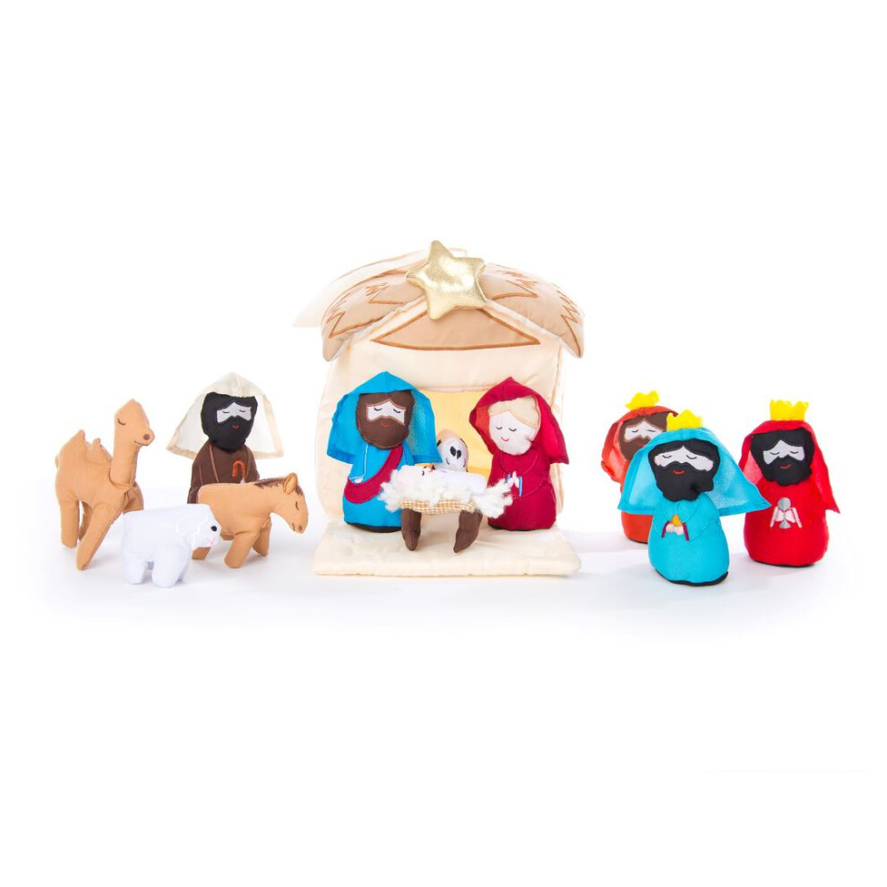 Fabric Christmas Nativity Set | Traditional Nativity Crib Scene with Baby Jesus, Mary & Joseph | Christmas Stable Nativity Set with Figures