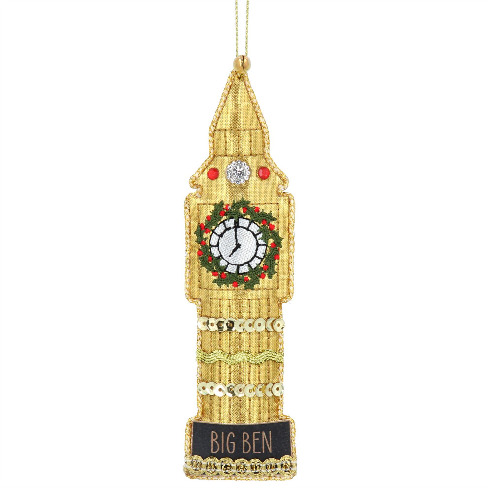 Big Ben Christmas Bauble | Luxury Fabric Christmas Tree Hanging Ornament London Christmas Tree Bauble | Hanging Decoration For Christmas Tree - 13cm