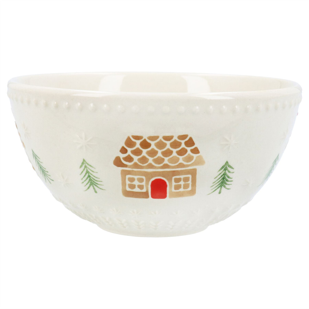 Carousel Gingerbread House Stoneware Bowl | Christmas Snack Nibbles Bowl | Festive Serving Dish Christmas Serving Bowl Xmas Bowl - 12Cm