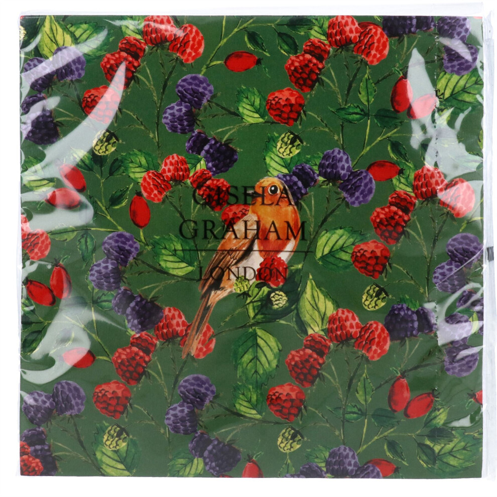 Carousel Pack Of 20 Robin & Berries Christmas Napkins | 20-Piece Winter Robin Paper Napkins | Festive Party Disposable Paper Serviette - 30Cm