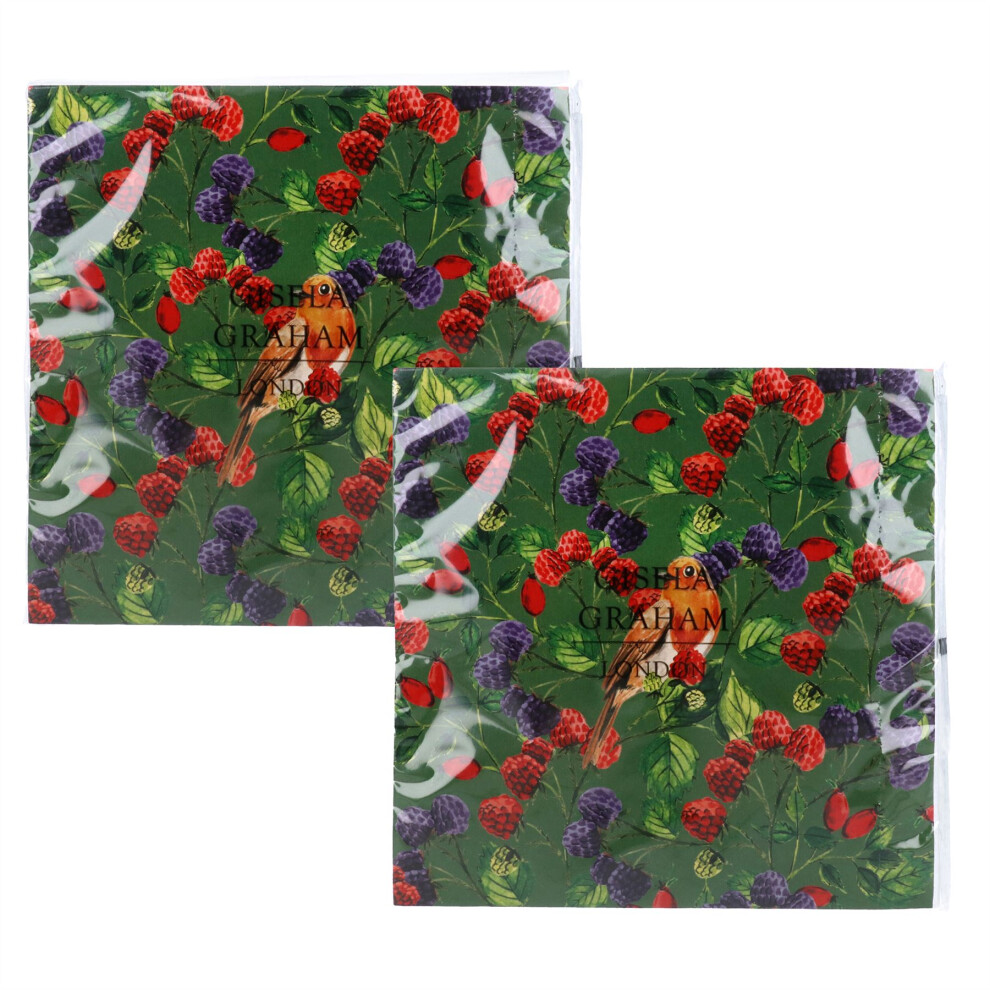 Carousel Pack Of 40 Robin & Berries Christmas Napkins | 40-Piece Winter Robin Paper Napkins | Festive Party Paper Serviette - 33Cm