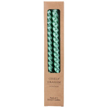 Pair of Metallic Green Twist Dinner Candles | Traditional Tall Unscented Tapered Dinner Candles | Set of 2 Taper Christmas Candles - 25cm
