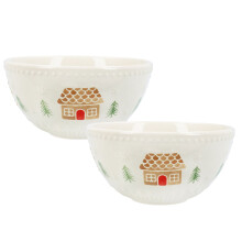 Pack of 2 Gingerbread House Stoneware Bowl | Christmas Snack Nibbles Bowl | Festive Serving Dish Christmas Serving Bowl Xmas Bowl - 12cm