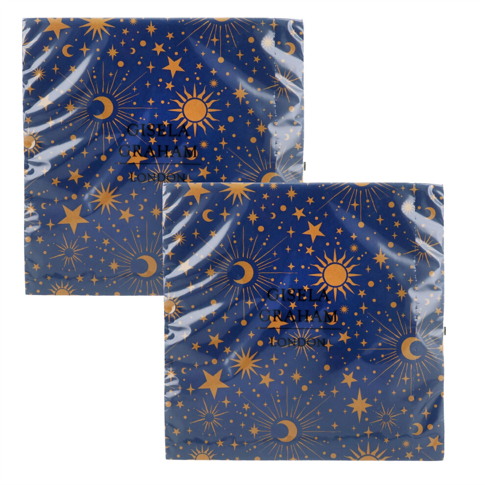 Pack of 40 Celestial Napkins | 40-Piece Sun Moon & Stars Paper Napkins | Blue Party Napkins Disposable Paper Serviette - 30cm
