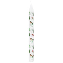 Robins & Rosehips Dinner Candle | Traditional Tall Unscented Tapered Dinner Candle | Winter Robins Christmas Candle - 23cm