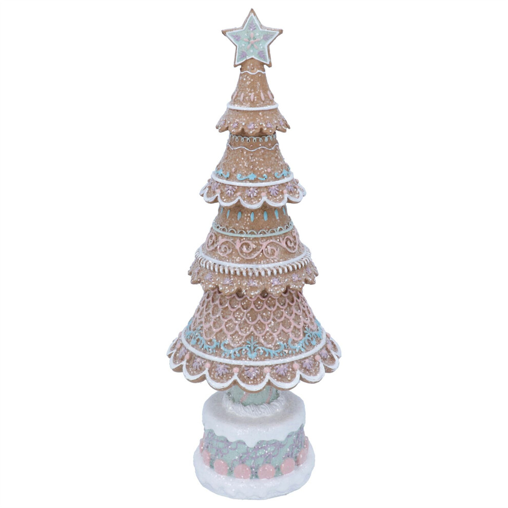 Carousel Gingerbread Christmas Tree Centerpiece | Festive Gingerbread Christmas Tree Decoration | Resin Gingerbread Tree Ornament - 32Cm