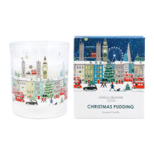 London Christmas Candle | Christmas Pudding Scented Candle and Holder | Glass Candle Pot With Fragrance Candle - 7cm