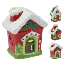 Small Ceramic LED Christmas House | Light Up Christmas House Ornament | Christmas Village Light Up House - 11cm ~ Design Varies One Supplied