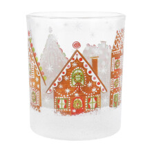 Gingerbread House Tealight Holder | Round Glass Christmas Candle Holder | Xmas Tea light Votive Pot Candle Gifts - 7cm