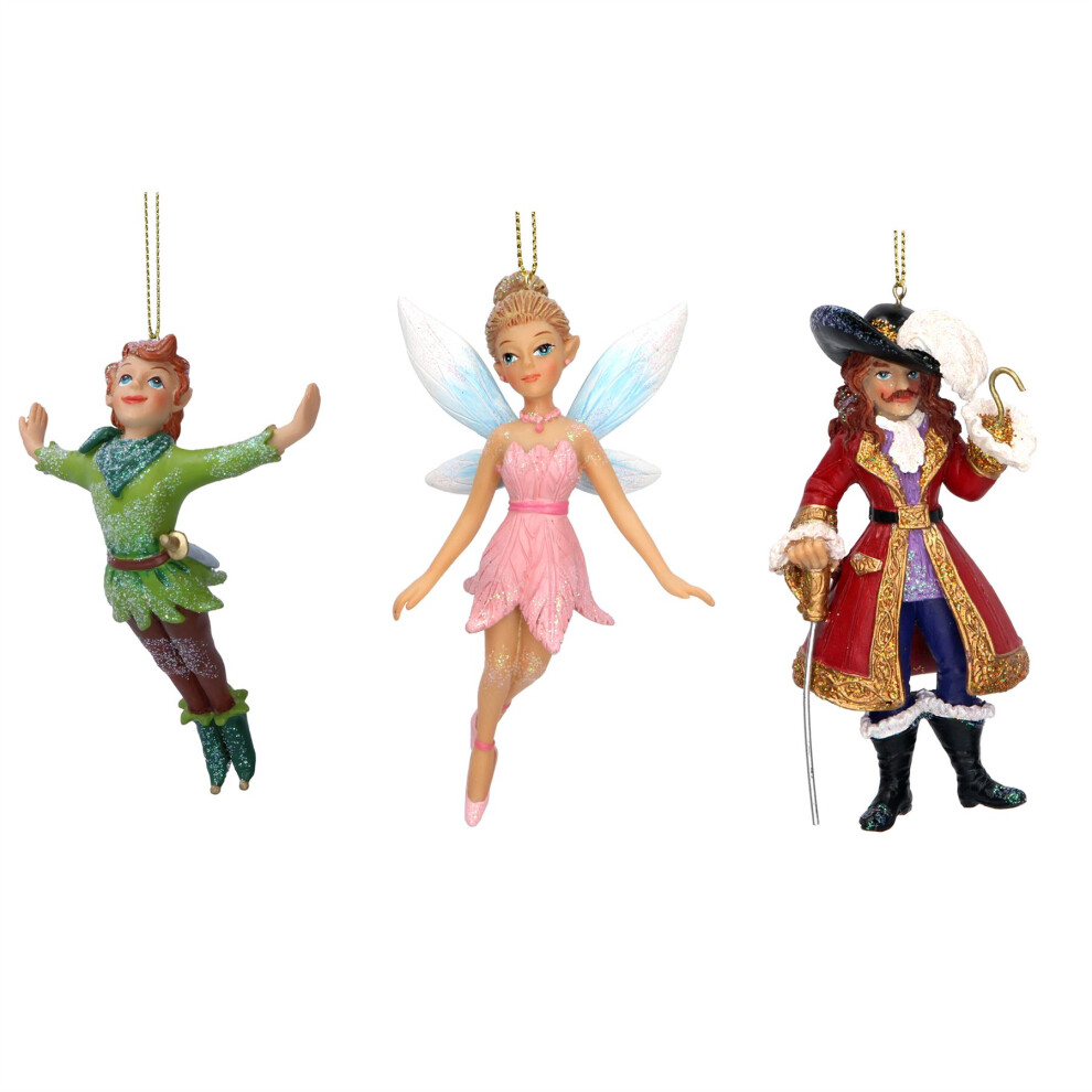 Whimsical Peter Pan Christmas Baubles | Set of 3 Peter Pan Christmas Tree Ornaments | Peter Pan Tinkerbell Captain Hook Christmas Decorations