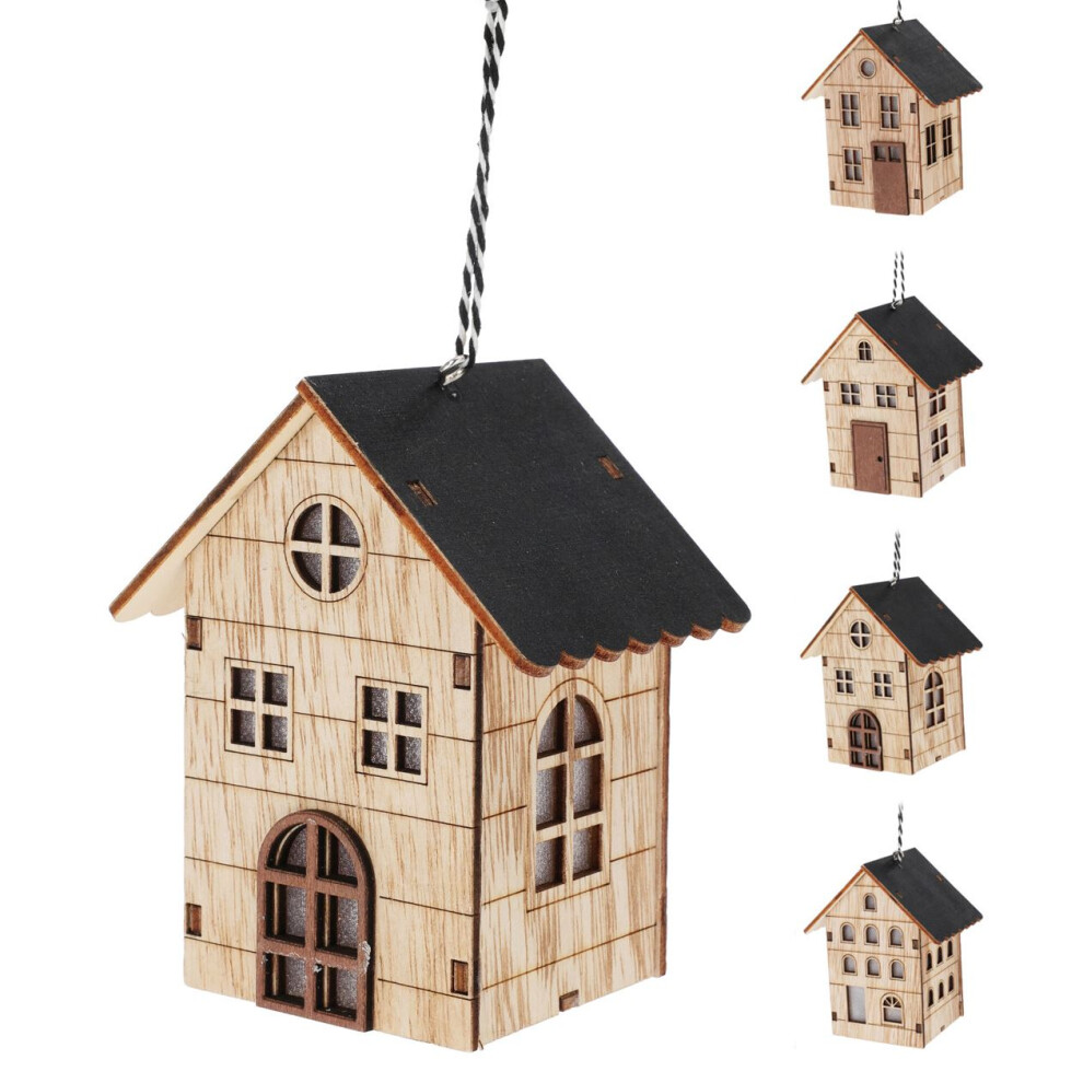 Carousel Led Christmas House Bauble | -Up Wooden Christmas House Hanging Decoration | Christmas House Tree Ornament - 10Cm ~ Design Varies One Supplied Light