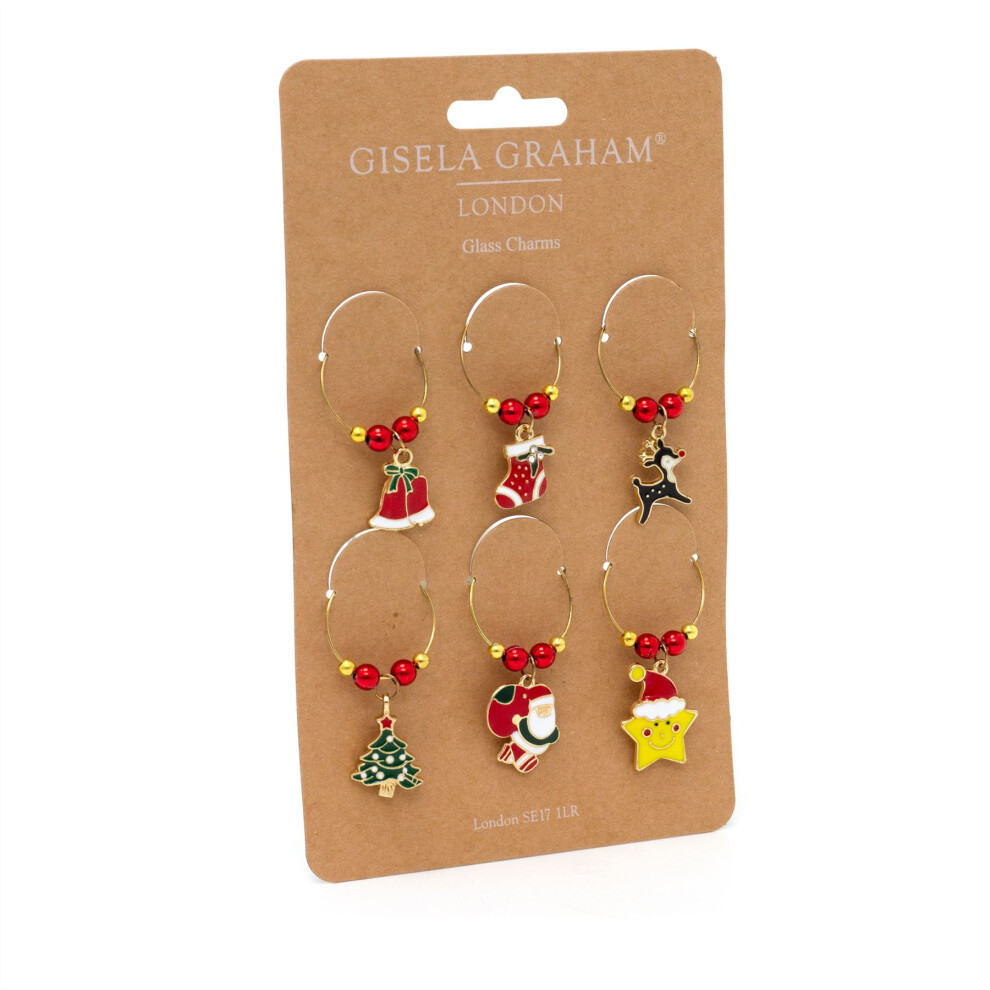 Christmas Wine Glass Charms | Set Of 6 Novelty Wine Glass Markers | 6 Assorted Metal Wine Glass Tags For Christmas Party