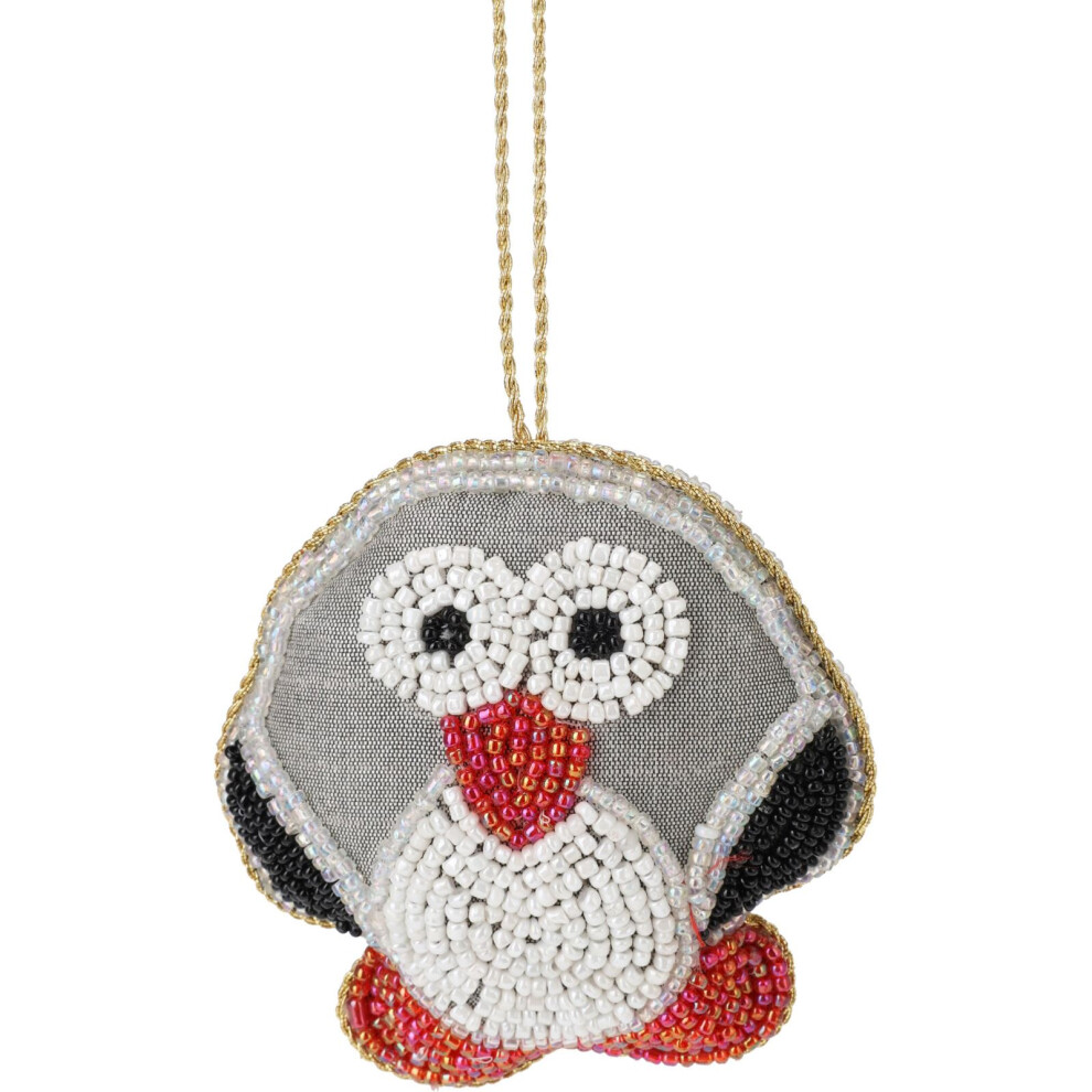 Owl Christmas Tree Beaded Animal Bauble | Fabric Christmas Tree Bauble Christmas Tree Hanging Ornament | Hanging Decoration For Christmas Tree - 10cm
