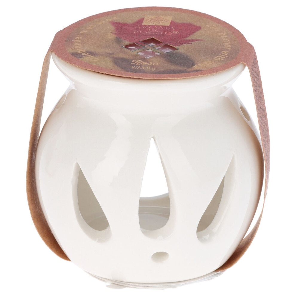 Rose Ceramic Wax Burner with Scented Wax Melt | Tealight Candle Holder Essential Oil Fragrance Burner | Aromatherapy Gift - 8cm