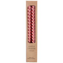 Pair of Metallic Red Twist Dinner Candles | Traditional Tall Unscented Tapered Dinner Candles | Set of 2 Taper Christmas Candles - 25cm
