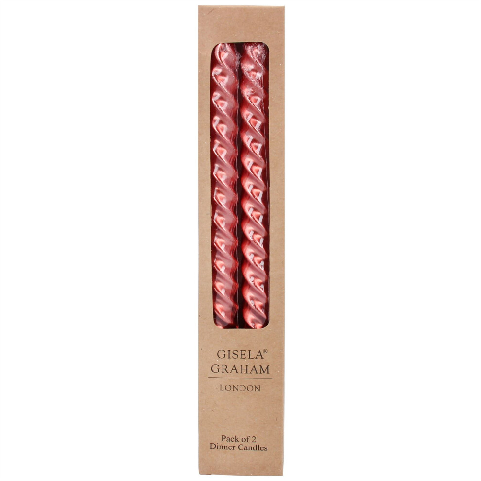 Pair of Metallic Red Twist Dinner Candles | Traditional Tall Unscented Tapered Dinner Candles | Set of 2 Taper Christmas Candles - 25cm