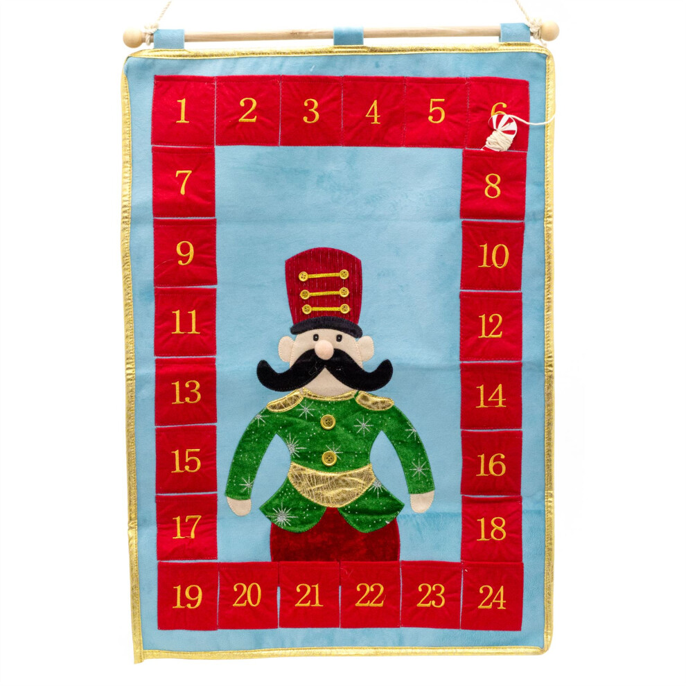 Fabric Christmas Soldier Advent Calendar | Reusable Christmas Toy Soldier 24 Pocket Advent Calendar | Christmas Advent Hanging Calendar - 73cm