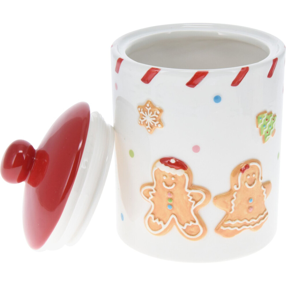 Carousel Ceramic Gingerbread Christmas Storage Jar | Christmas Biscuit Barrel Food Storage Pot Kitchen Jar With Lid | Christmas Gingerbread Cookie Jar - 18Cm
