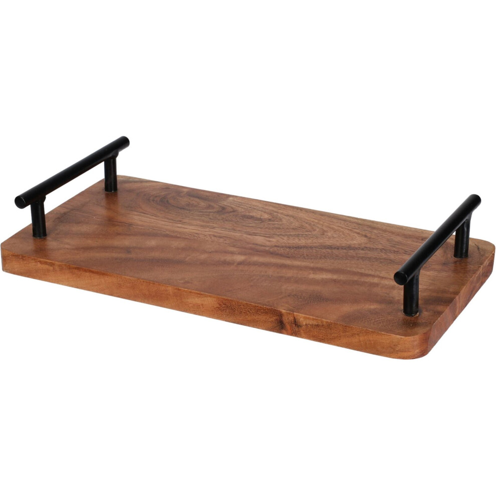 Acacia Wood Serving Tray With Handles | Wooden Serving Platter Rectangle Serving Board | Kitchen Serving Tray With Handles - 30cm